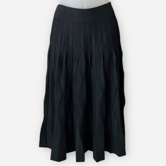 LUCY Paris Black XS Stretch Knit Sweater Midi Skirt Pleated Wave Ribbed Pattern - Picture 1 of 8
